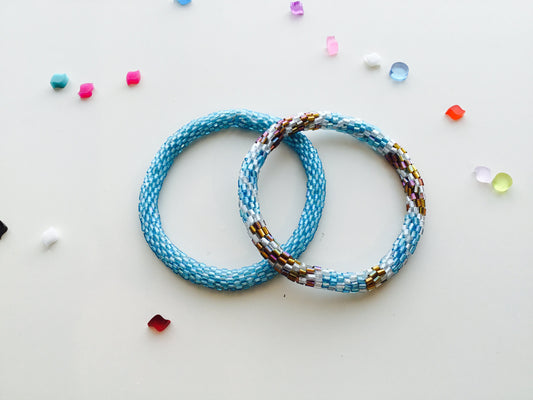 Nepal Handmade Beaded Bracelets Set of 2 Blue Brown White