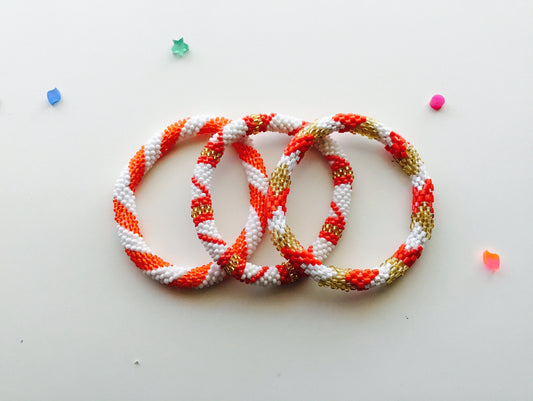 Nepal Beaded Bracelets Set Of 3 Red White