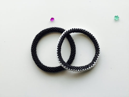 Nepal Beaded Bracelets Set of 2 White Black