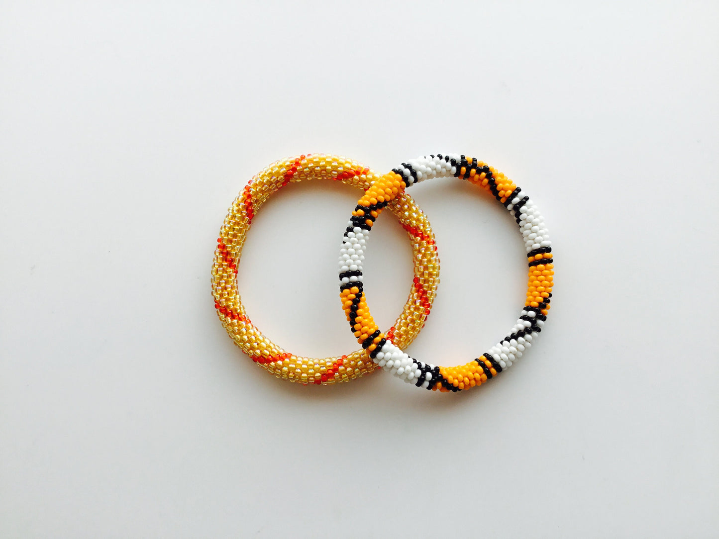 Nepal Beaded  Bracelets Set Of 2 Orange Yellow