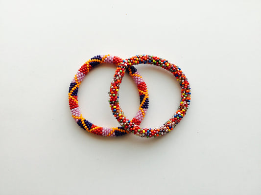 Nepal Beaded Bracelets Set Of 2 Purple Red