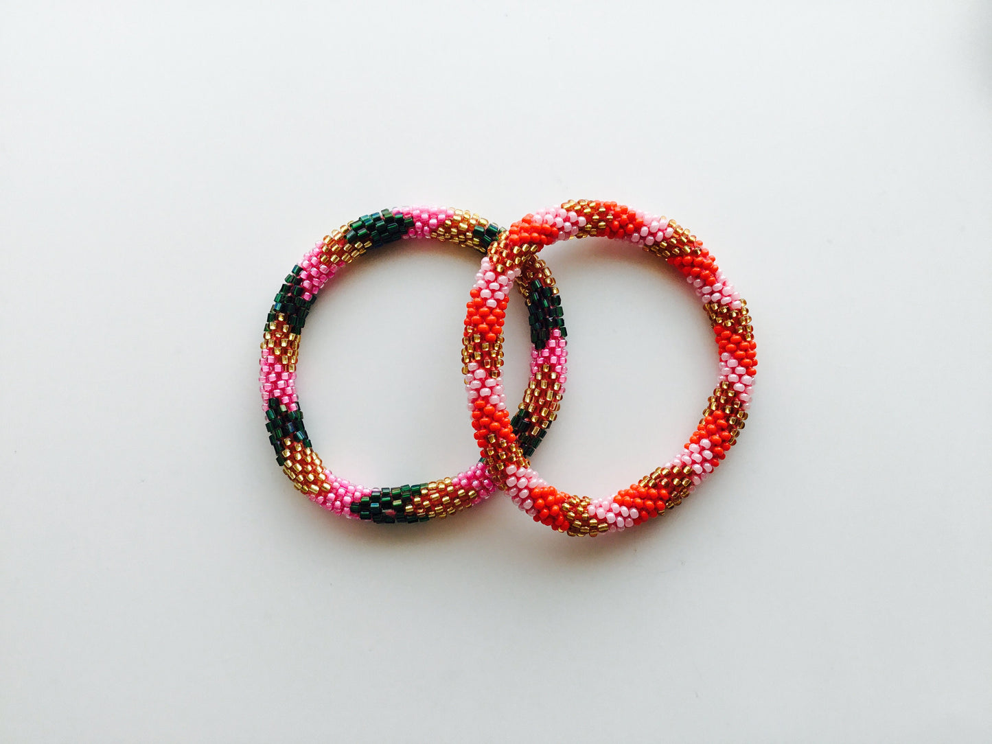 Nepal Beaded Bracelets Set Of 2 Red Pink Green