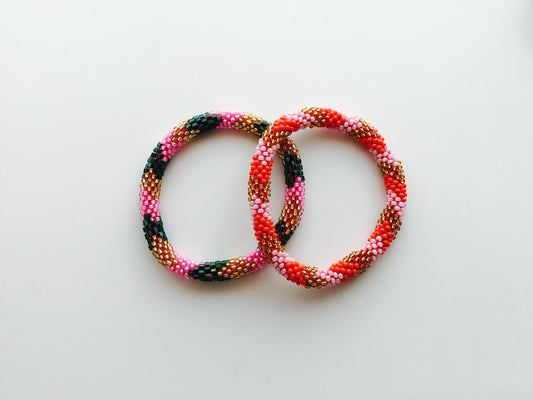 Nepal Beaded Bracelets Set Of 2 Red Pink Green