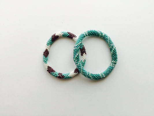 Nepal Beaded  Bracelets Set Of 2 Green