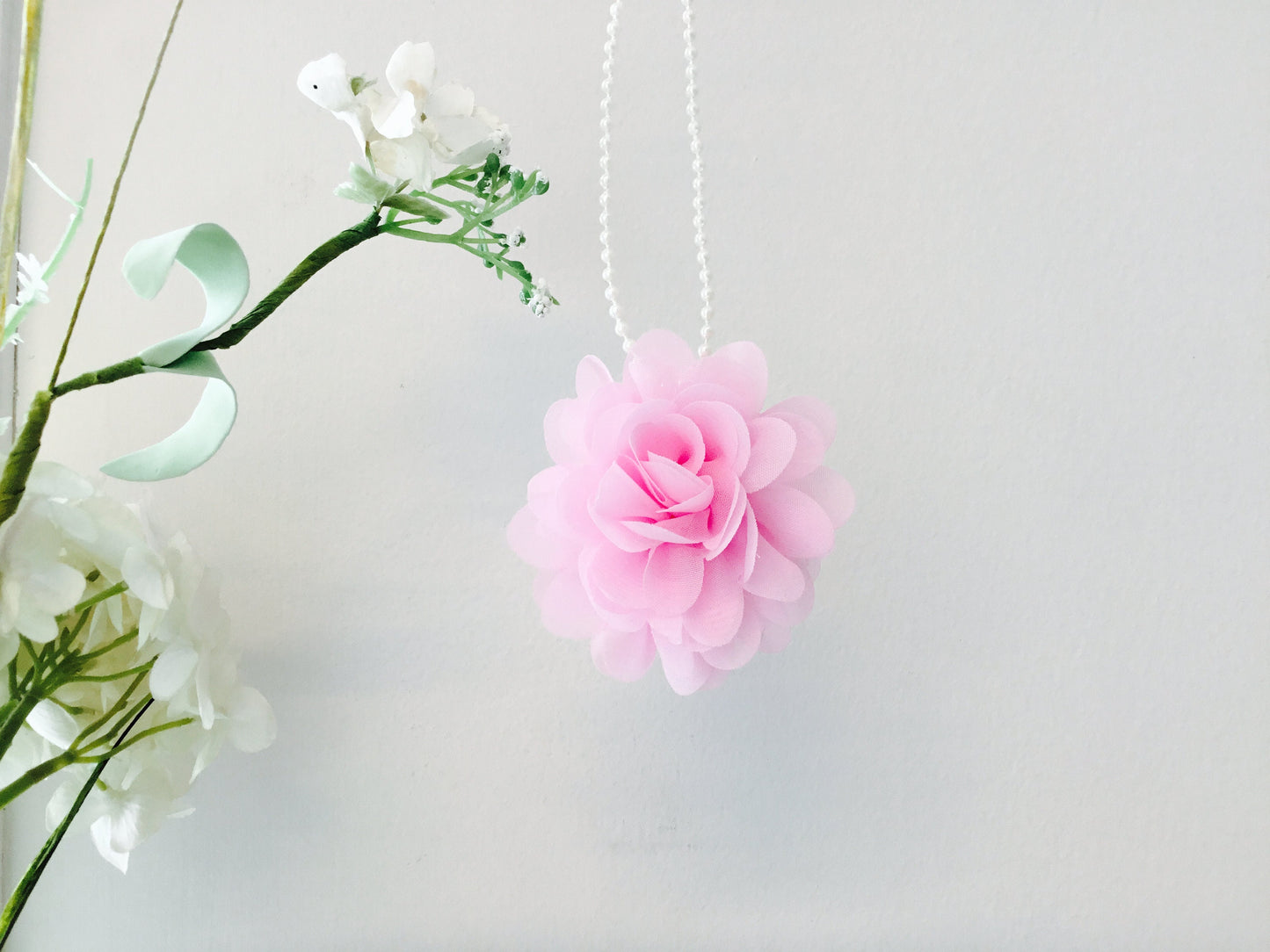 3D Pink Chiffon Flower Rearview Mirror Charm