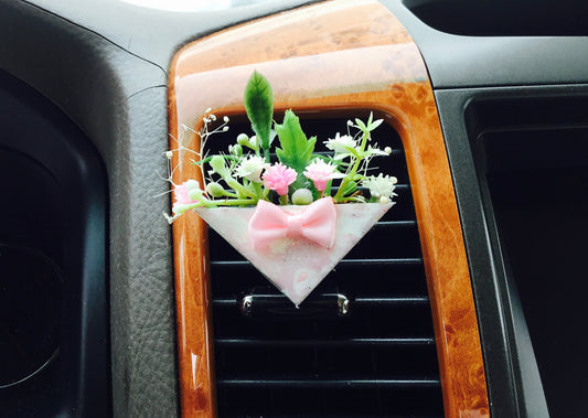 Pink Flower Bow Car Vent Clip