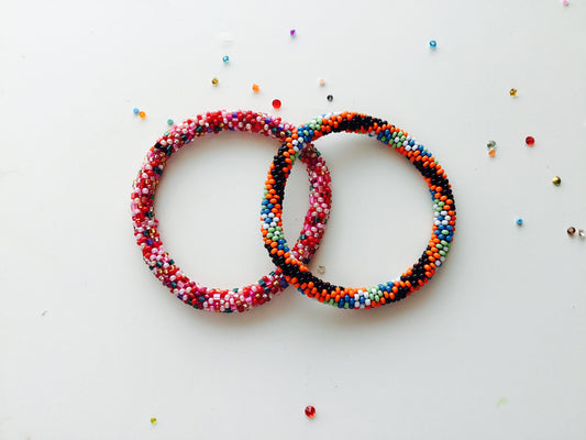 Set of 2 /  Nepal Beaded Bracelets Orange Red